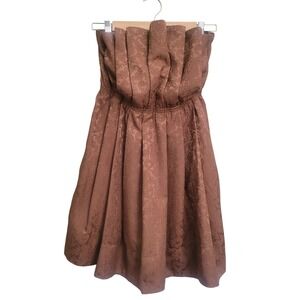 Mustard Seed‎ Brown Jacquard Strapless Smocked Waist A-Line Dress Size M